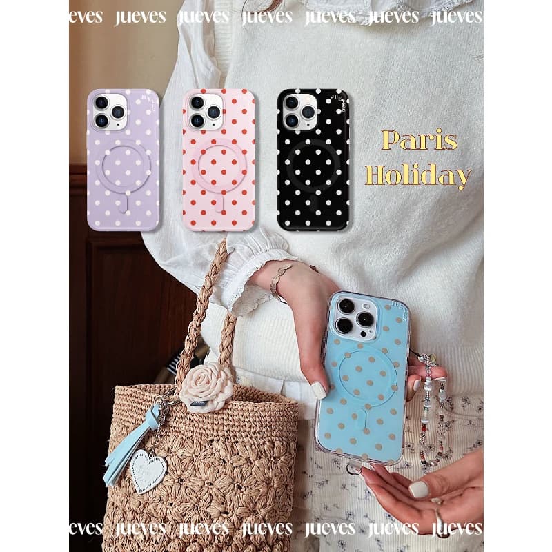JUEVES Casing Magnetik Polkadot Paris Holiday untuk iPhone 17 Pro Max, Huawei Mate 60 Pro
