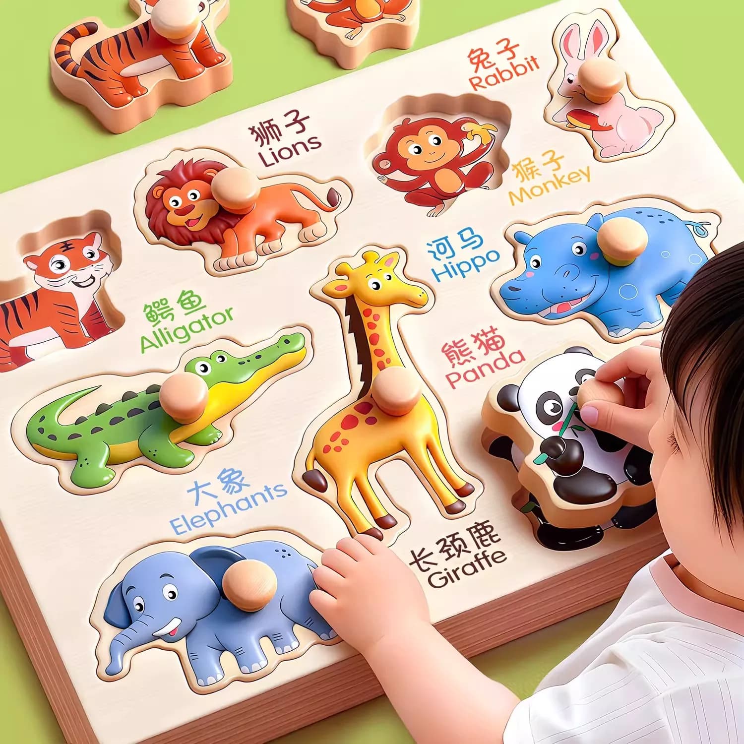 Puzzle Kayu Montessori Jerman untuk Anak 1–3 Tahun, Edukasi Pencocokan Hewan