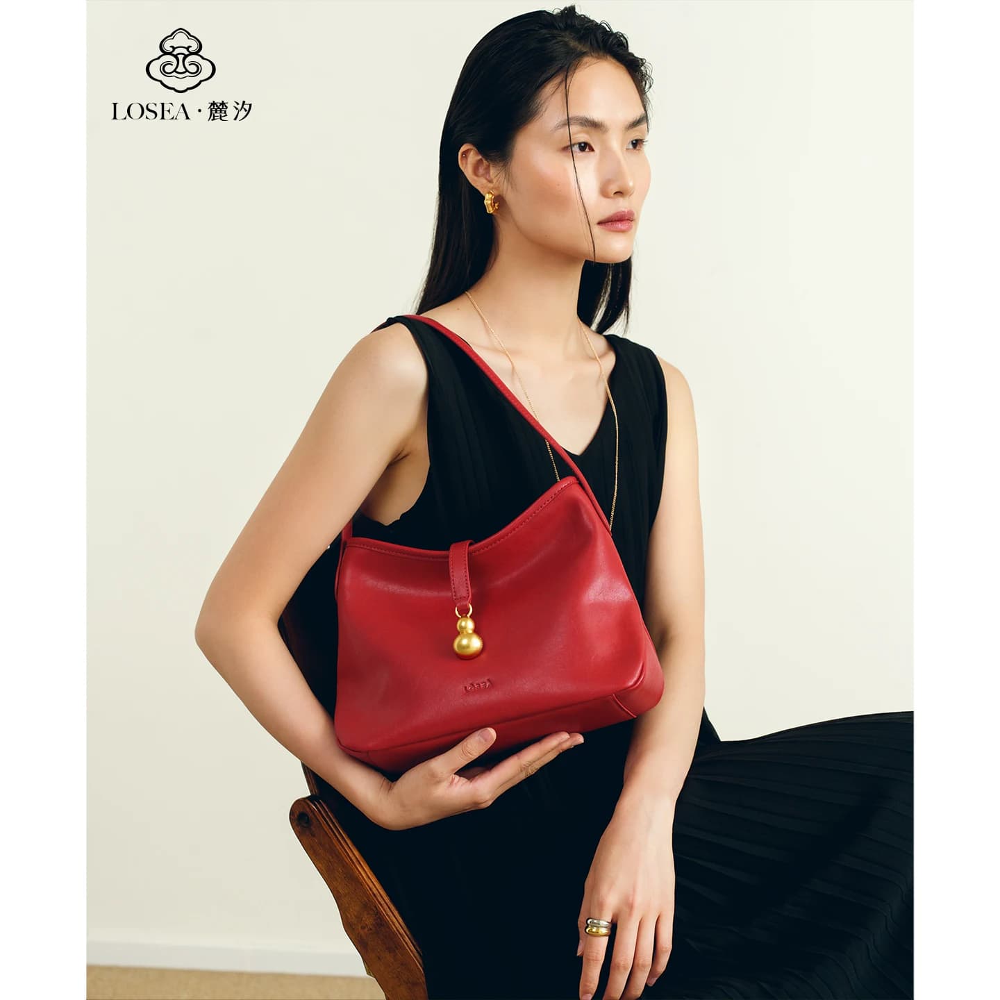 LOSEA Tas Tote Labu Original Fulu Juexia Wanita 2026 Single Shoulder Merah