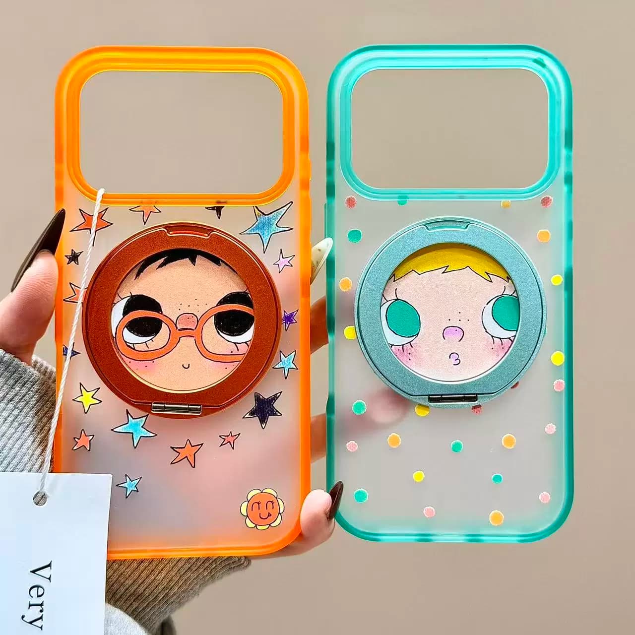 Casing iPhone 17 Pro Max Silikon Doff Semi-Transparan Motif Kartun Putar 360