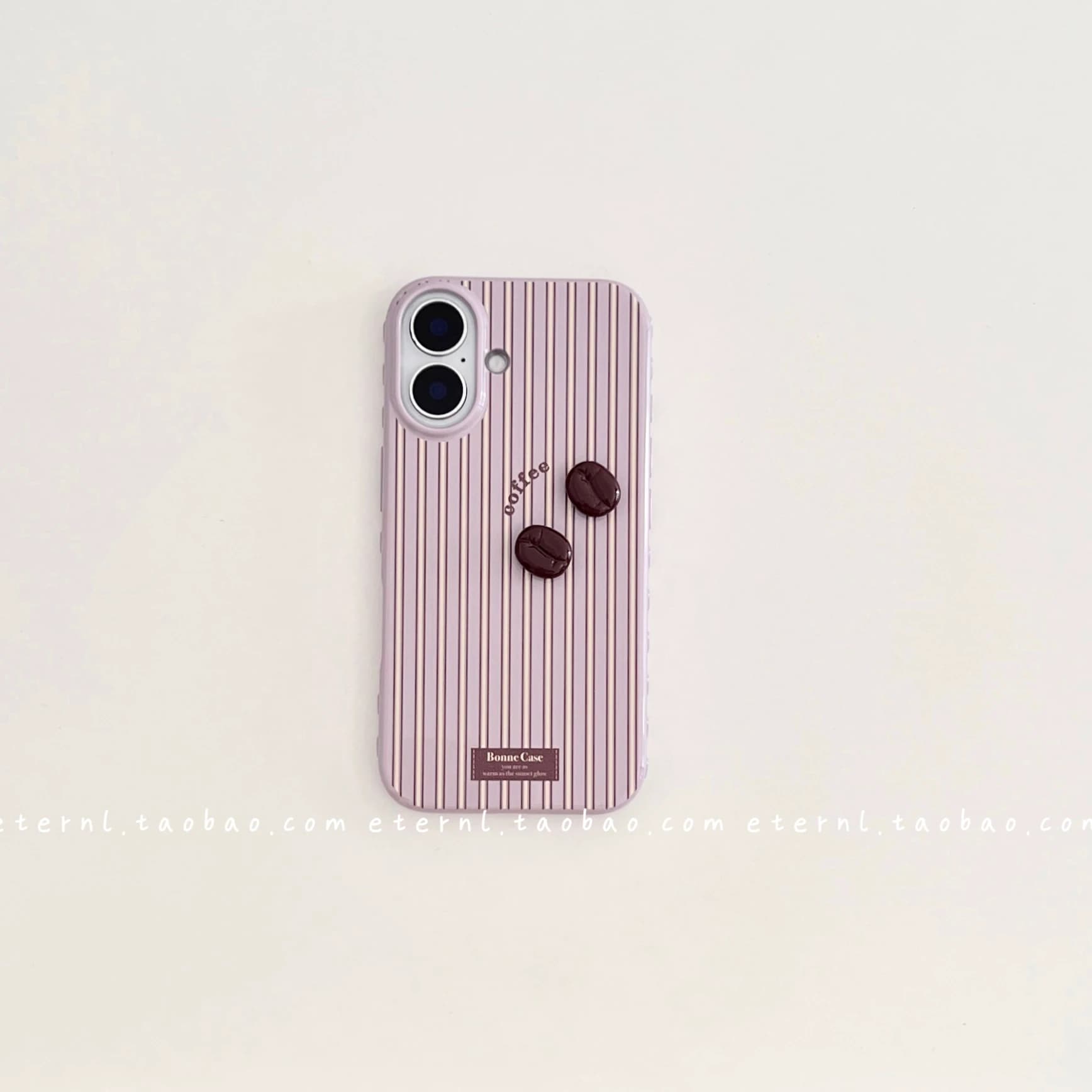 Casing HP iPhone Motif Biji Kopi 3D Bergaris Gaya INS Retro Anti Banting Soft Case