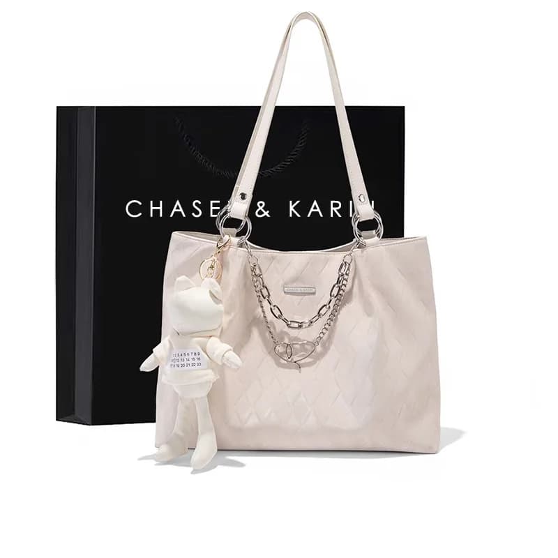 Tote Bag Wanita CHASEL&KARIN Gaya Inggris Kapasitas Besar Bahu Tunggal