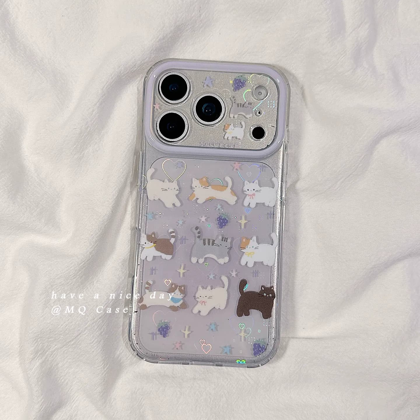 Casing HP Kucing Laser Ungu Lucu untuk iPhone 17 Pro Max / 16 / 15 / 14 / 13 Anti Jatuh